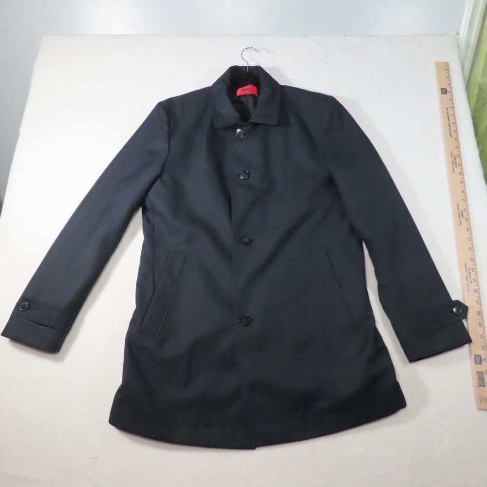 HUGO Hugo Boss Mens Dark Navy Overcoat Lined Jacket Button Front Sz M